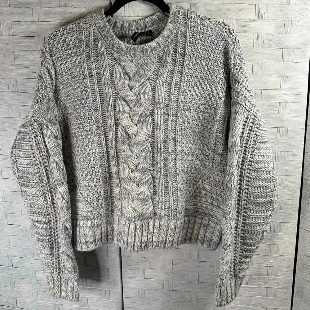moon‎ & madison sweater gray crop cable net soft sweater winter classic Y2K fall